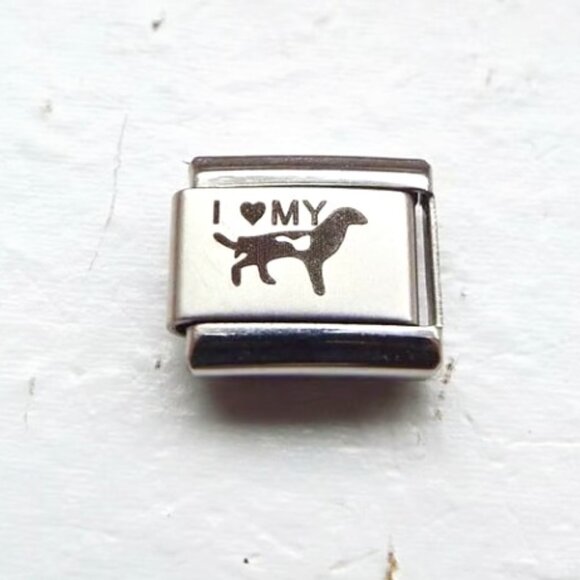 I heart My and a Springer Spaniel laser 9mm stainless steel italian charm link - Picture 1 of 2